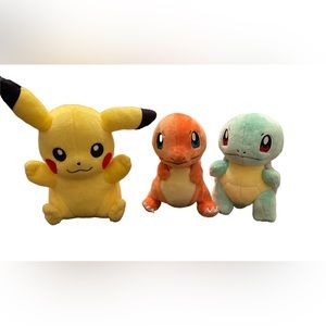 Set of 3 Pokémon 6” Plushes - Pikachu, Charmander, and Squirtle - NWOT